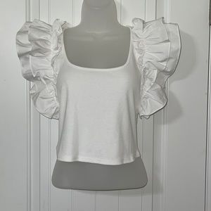 Beivy Ruffled Sleeve White Shirt. Size Large.